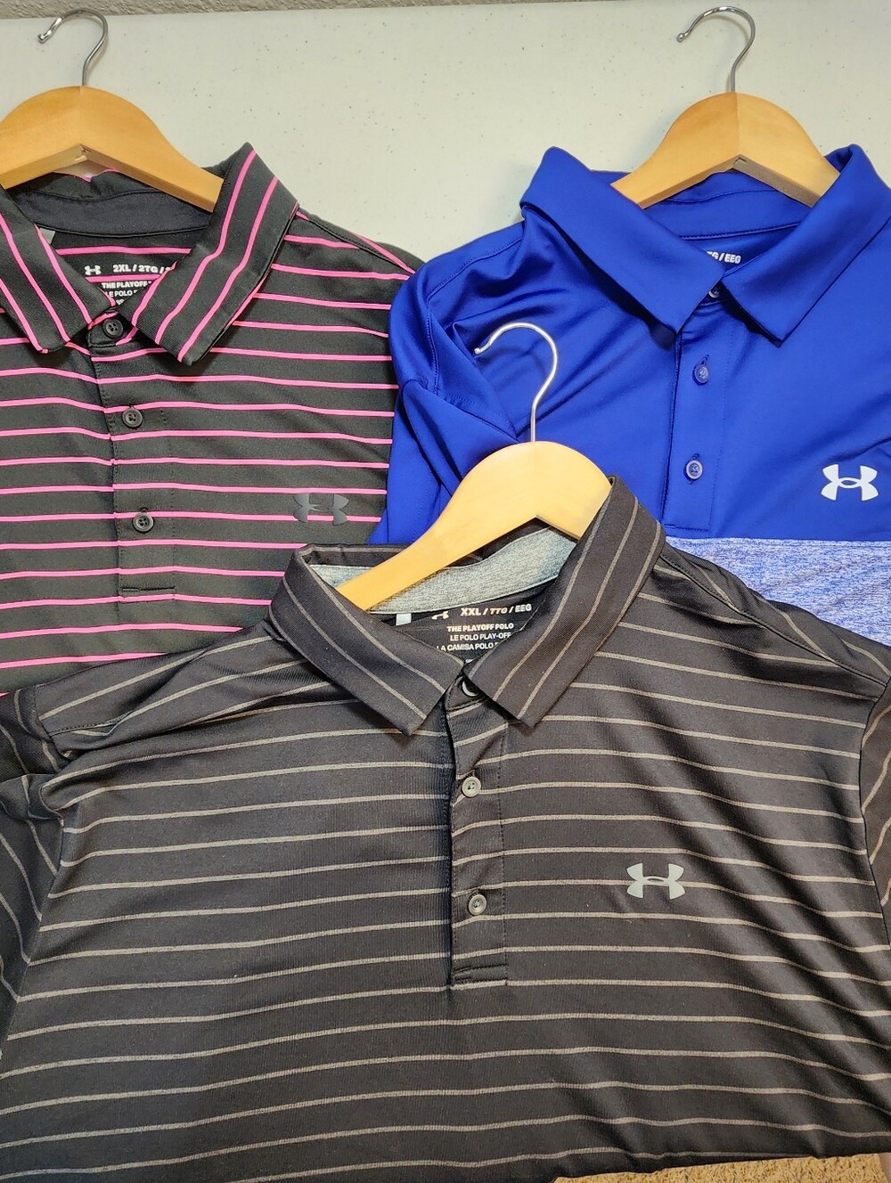 Bundle of 3 Under Armour Playoff Polo Shirts XXL Golf Performance Striped Casual
